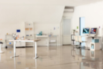 Interior of modern scientific laboratory, blurred view