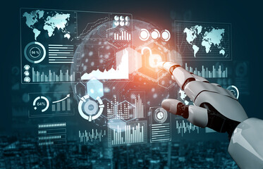 3D Rendering futuristic robot technology development, artificial intelligence AI, and machine...