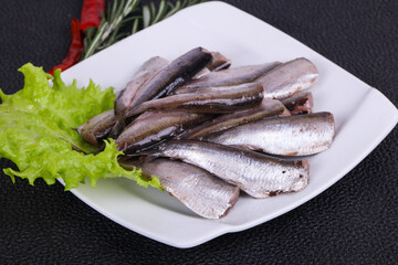 Anchovy fish snack in the bowl