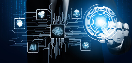 3D Rendering futuristic robot technology development, artificial intelligence AI, and machine...