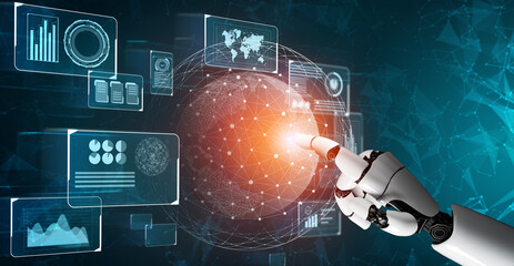 3D Rendering futuristic robot technology development, artificial intelligence AI, and machine...