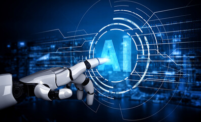 3D rendering artificial intelligence AI research of robot and cyborg development for future of...