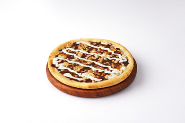 Special pizza, Sweet pizza with chocolate & halvah on wooden board 
