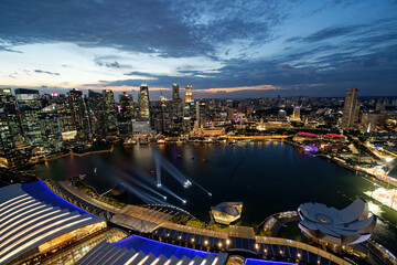 Birds eye view of Singapore at dusk