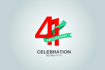 41 year anniversary blue ribbon celebration logotype. anniversary logo with Red text and Tosca Ribbons isolated on grey background, vector design for celebration, invitation vector
