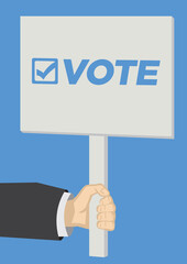 Activist with vote message on a signboard. Vector illustration.
