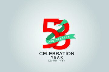 53 years anniversary blue ribbon celebration logotype. anniversary logo with Red text and Spark light white color isolated on black background, vector design for celebration, invitation vector