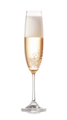 Glass of tasty champagne on white background
