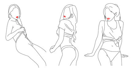 Erotic WomanBody. Nude Line DrawingArt Design. Vector EPS 10