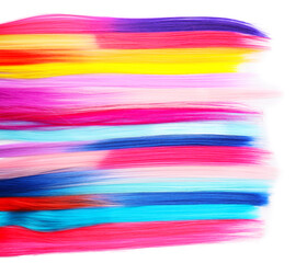 Colorful hair strands on white background