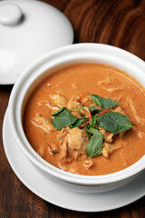 thai spicy panang pork curry with coconut milk