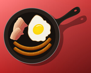 Breakfast cooking in pan vector 