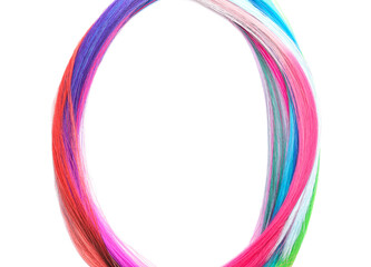 Colorful hair strands on white background