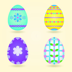 Colorful easter eggs set isolated on white background. Traditional easter symbol. Vector illustration.