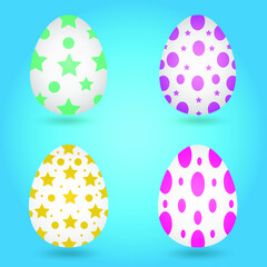Colorful easter eggs set isolated on white background. Traditional easter symbol. Vector illustration.