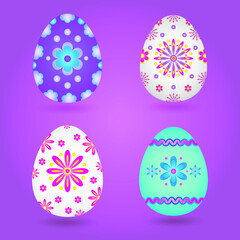 Colorful easter eggs set isolated on white background. Traditional easter symbol. Vector illustration.