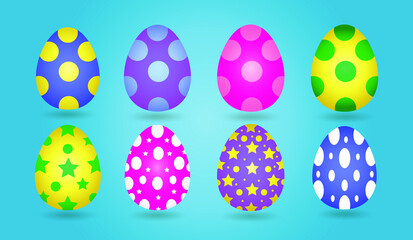 Colorful easter eggs set isolated on white background. Traditional easter symbol. Vector illustration.