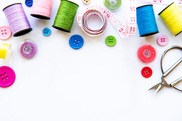 Sewing accessories on a white background