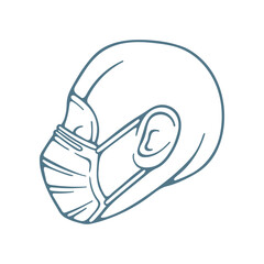 Hand drawn symbol of person in protective medical face mask. Human icon sketch drawing in safety industrial breathing respiratory mask. Virus protection concept. Part of set. 