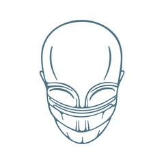 Hand drawn symbol of person in protective medical face mask. Human icon sketch drawing in safety industrial breathing respiratory mask. Virus protection concept. Part of set. 