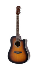Obraz na płótnie Canvas Sunburst Acoustic Folk Guitar, Music Instrument Isolated on White background