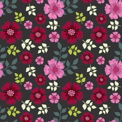 Seamless pattern botanical flowers and leaves background.