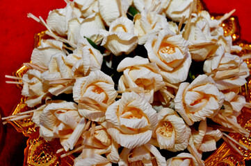 Soft focus artificial rose wood flowers, Thai Funeral Flower