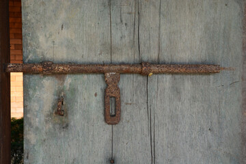 Vintage Door Lock rusted on old door wood