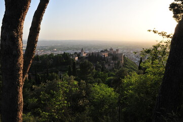 Sunset over the city of Granada, Andalusia, Spain. Alhambra palace and Albaic&iacute;n Moorish quarter
