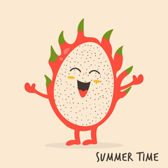 Funny dragon fruit character design Vector illustration