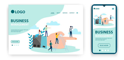 Business management..Template for the user interface of the website's home page.Landing page template.The adaptive design of the smartphone.vector illustration.