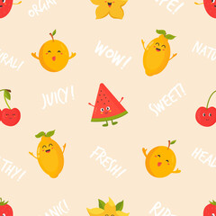 Seamless pattern with funny fruits. Vector illustration