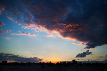 Bright sunset over the beach. Summer warm