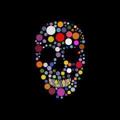 Skull collage of circle dots in various sizes and color shades.