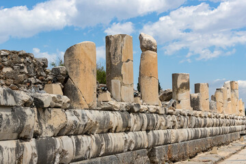  The ruins of the ancient antique city of Ephesus the library building of Celsus, the amphitheater temples and columns. Candidate for the UNESCO World Heritage List 
