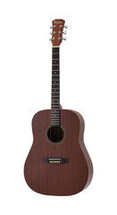 Naklejka premium Walnut Wooden Acoustic Folk Guitar, Music Instrument Isolated on White background