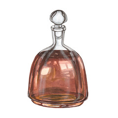 Watercolor illustration of a cognac bottle on a white background