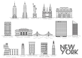 Collection of new york attractions - obrazy, fototapety, plakaty