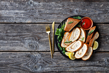 Omelet Cheese Roll with minced meat filling