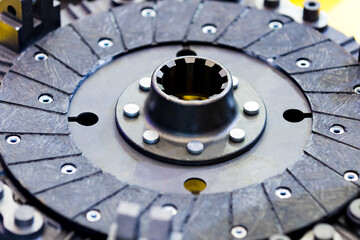 New car parts made of metal shot close-up.
