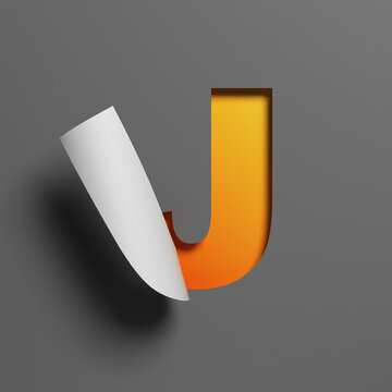Curl paper font 3d rendering letter J
