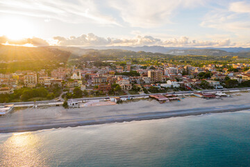 Fototapeta na wymiar Città di Locri in Calabria, vista aerea in Estate del mare e della costa sabbiosa.