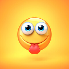 Yummy Emoji isolated on yellow background, sticking tongue emoticon 3d rendering
