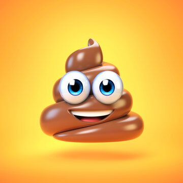 Poop emoji isolated on white background, poo emoticon 3d rendering