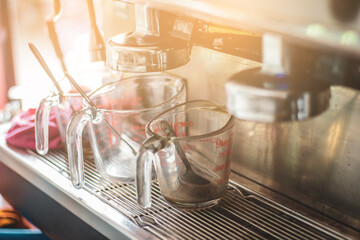 closeup coffee making tools in coffeeshop.