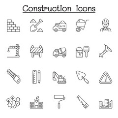 Construction icons set in thin line style