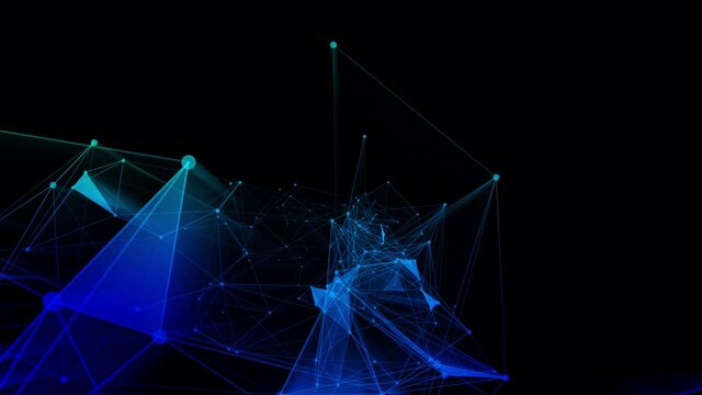 4k 3d abstract Digital background with graph made of nodes shaped VR text.abstract neon geometrical lines with moving triangles and connection dots. 