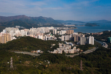 Fototapeta premium Hong Kong aerial landscape mountain view scene