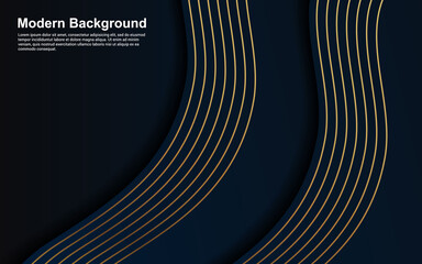Illustration vector graphic of Abstract background blue color and gold line  modern wave design