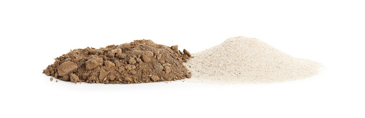 Heaps of different soils on white background